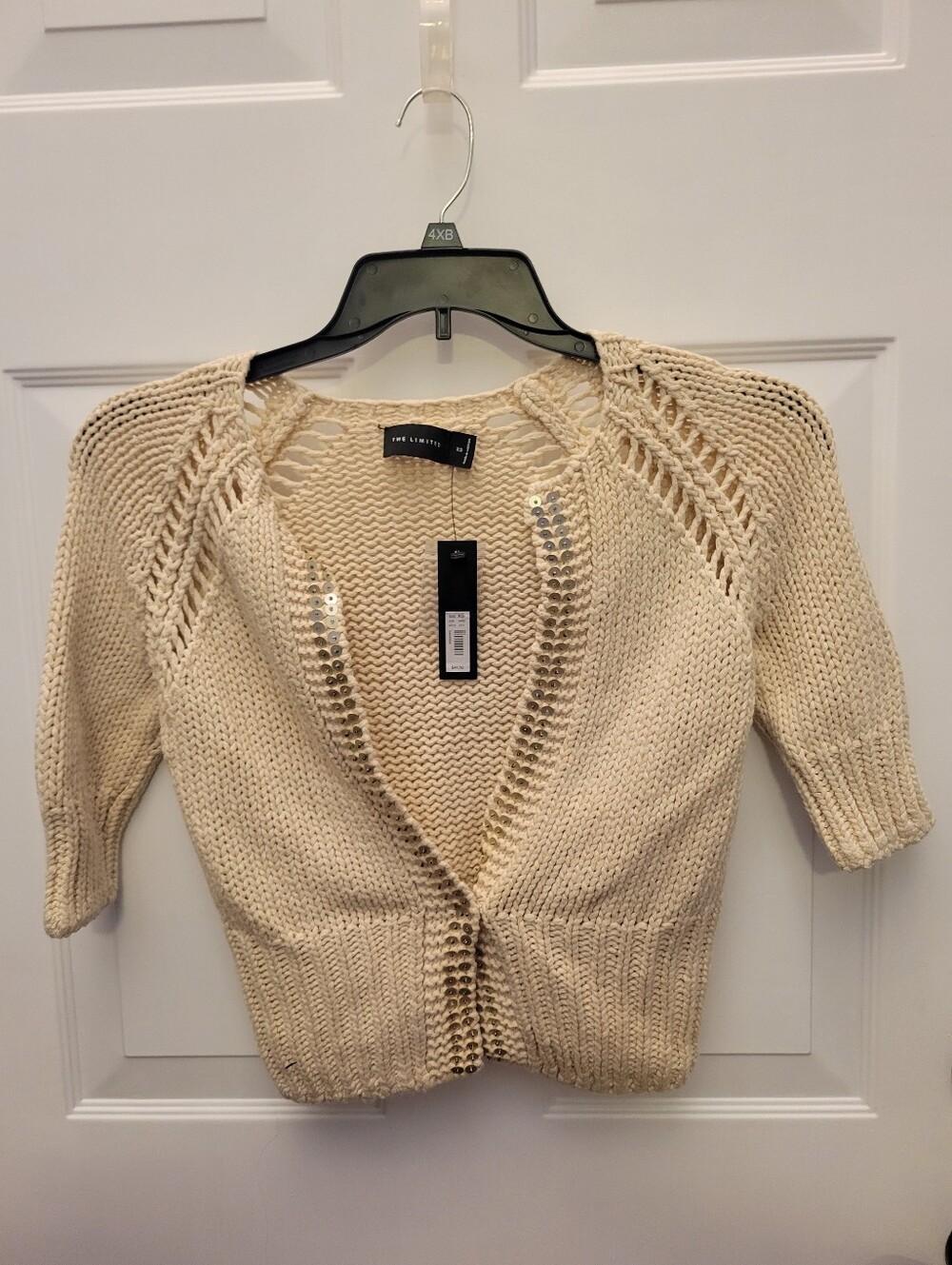 Embellished The LIMITED Cream Open-Knit Sequin Trim Short Cardigan Sweater